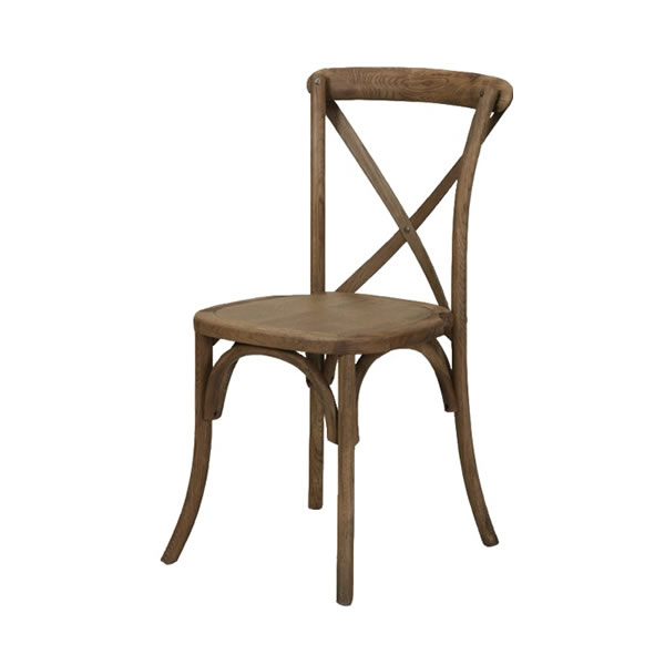 French country farm xback x-back walnut brown chair rental